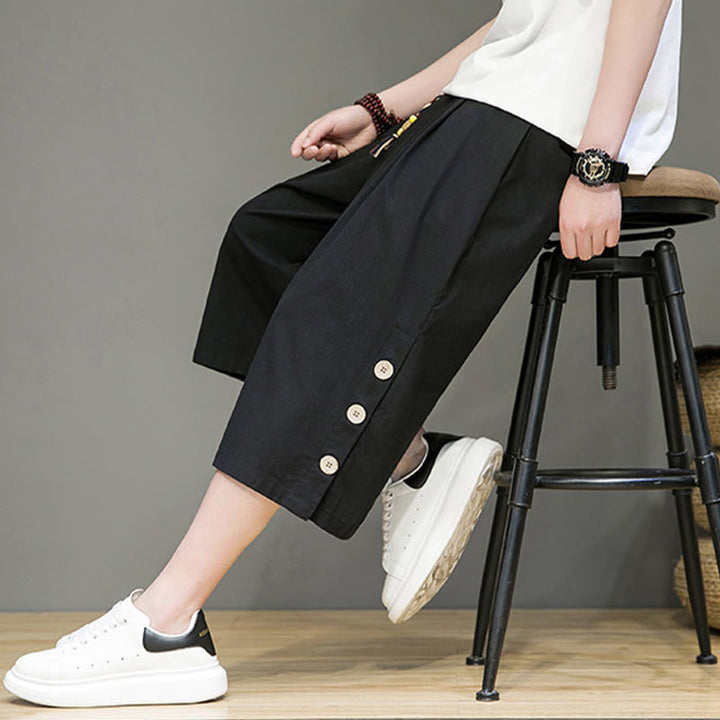 Pantalon court décontracté en coton uni avec cordon de serrage et poches pour homme Motif Buddha Stones - image 15