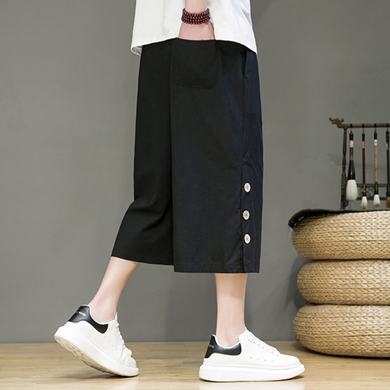Pantalon court décontracté en coton uni avec cordon de serrage et poches pour homme Motif Buddha Stones