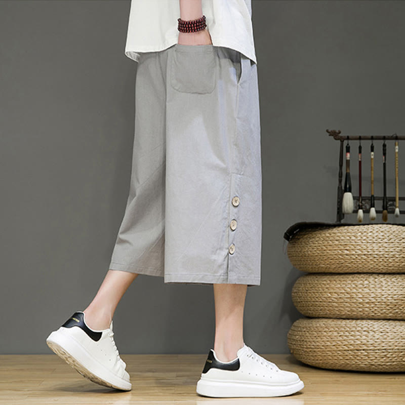 Pantalon court décontracté en coton uni avec cordon de serrage et poches pour homme Motif Buddha Stones