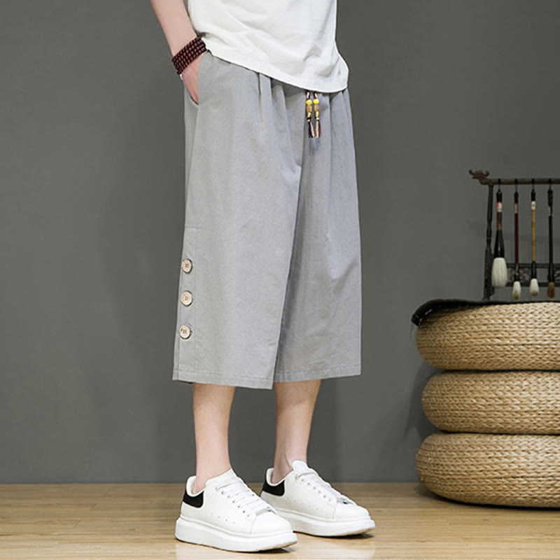 Pantalon court décontracté en coton uni avec cordon de serrage et poches pour homme Motif Buddha Stones
