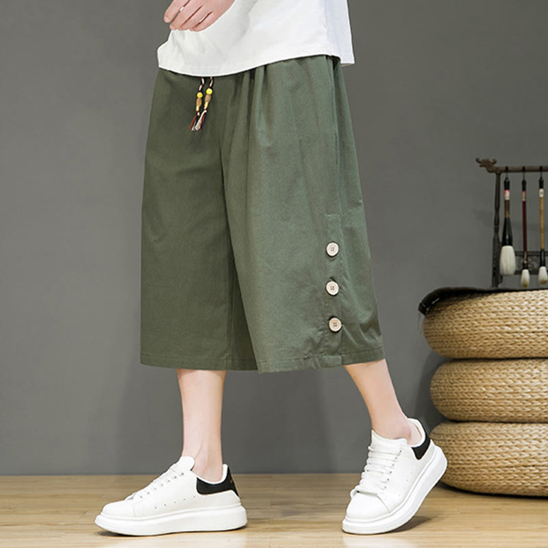 Pantalon court décontracté en coton uni avec cordon de serrage et poches pour homme Motif Buddha Stones