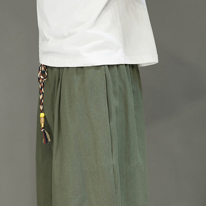 Pantalon court décontracté en coton uni avec cordon de serrage et poches pour homme Motif Buddha Stones