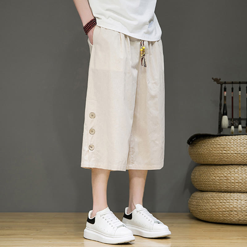 Pantalon court décontracté en coton uni avec cordon de serrage et poches pour homme Motif Buddha Stones - image 4