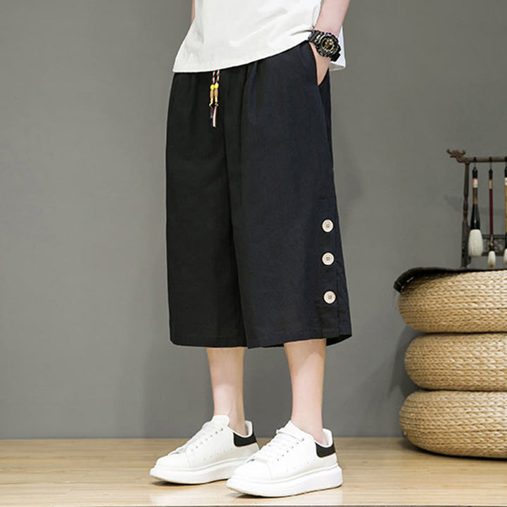 Pantalon court décontracté en coton uni avec cordon de serrage et poches pour homme Motif Buddha Stones - image 11
