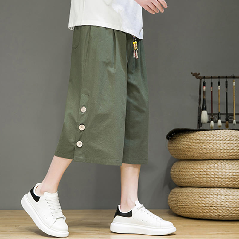 Pantalon court décontracté en coton uni avec cordon de serrage et poches pour homme Motif Buddha Stones