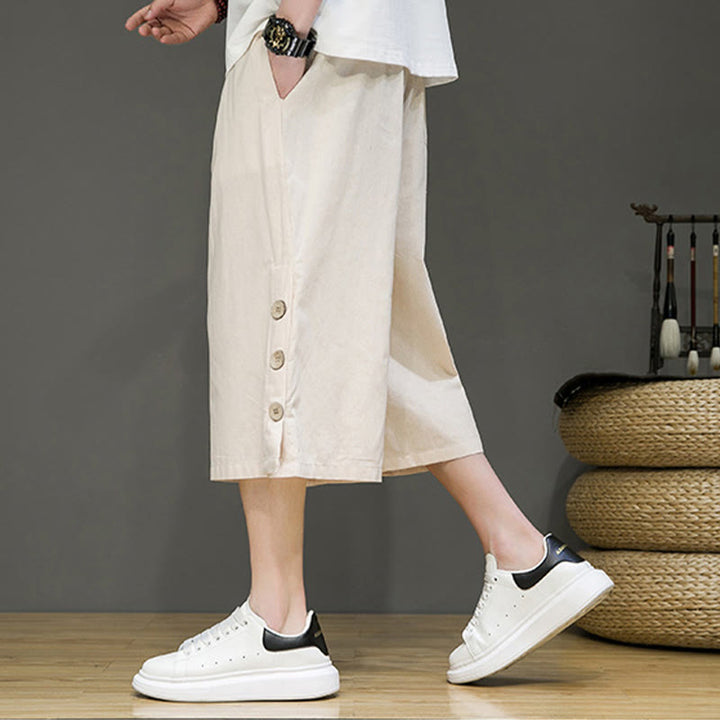 Pantalon court décontracté en coton uni avec cordon de serrage et poches pour homme Motif Buddha Stones