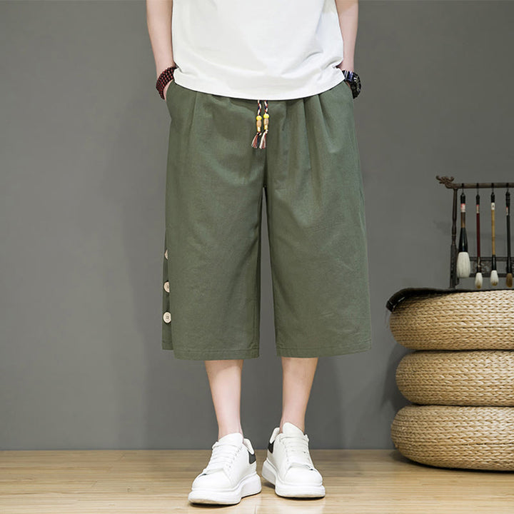 Pantalon court décontracté en coton uni avec cordon de serrage et poches pour homme Motif Buddha Stones