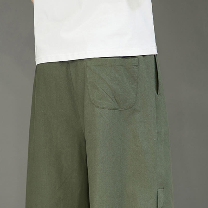 Pantalon court décontracté en coton uni avec cordon de serrage et poches pour homme Motif Buddha Stones