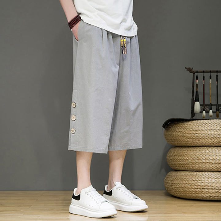 Pantalon court décontracté en coton uni avec cordon de serrage et poches pour homme Motif Buddha Stones - image 35