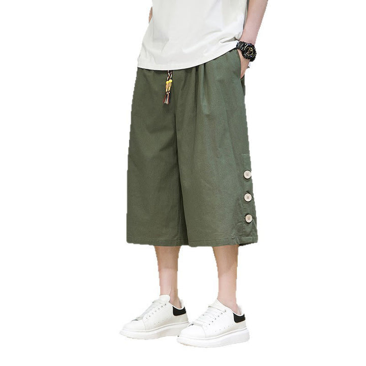 Pantalon court décontracté en coton uni avec cordon de serrage et poches pour homme Motif Buddha Stones
