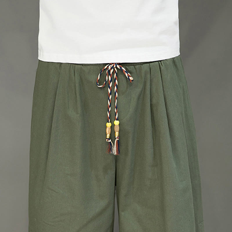 Pantalon court décontracté en coton uni avec cordon de serrage et poches pour homme Motif Buddha Stones
