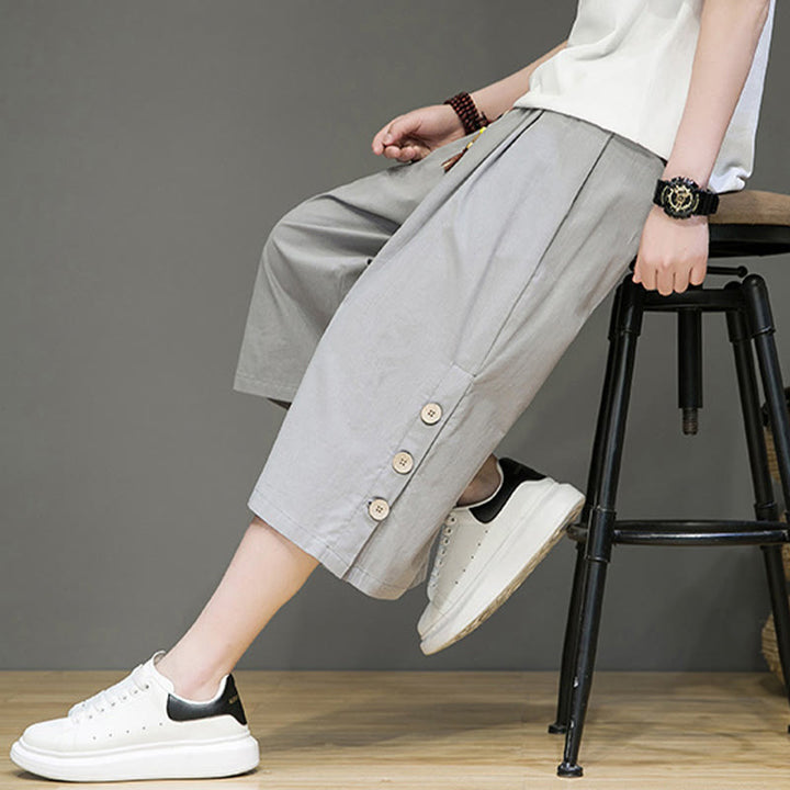 Pantalon court décontracté en coton uni avec cordon de serrage et poches pour homme Motif Buddha Stones - image 36