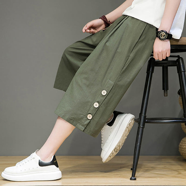 Pantalon court décontracté en coton uni avec cordon de serrage et poches pour homme Motif Buddha Stones - image 23