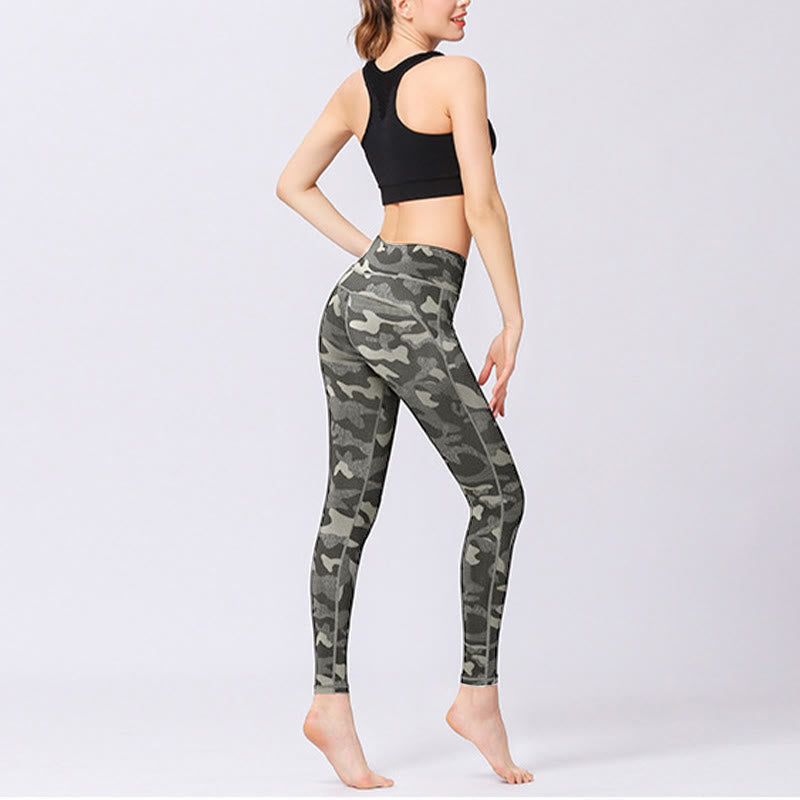 Leggings taille haute pour femme avec imprimé camouflage Buddha Stones pour le sport, le fitness, le yoga