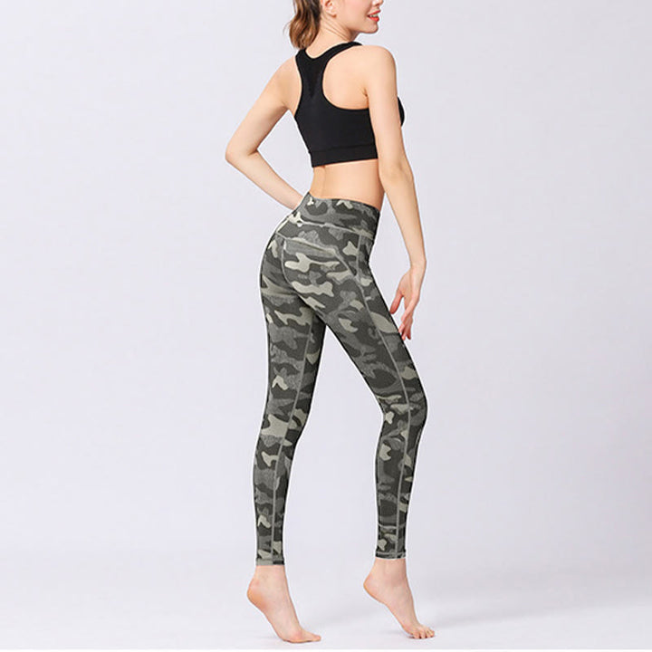 Leggings taille haute pour femme avec imprimé camouflage Buddha Stones pour le sport, le fitness, le yoga