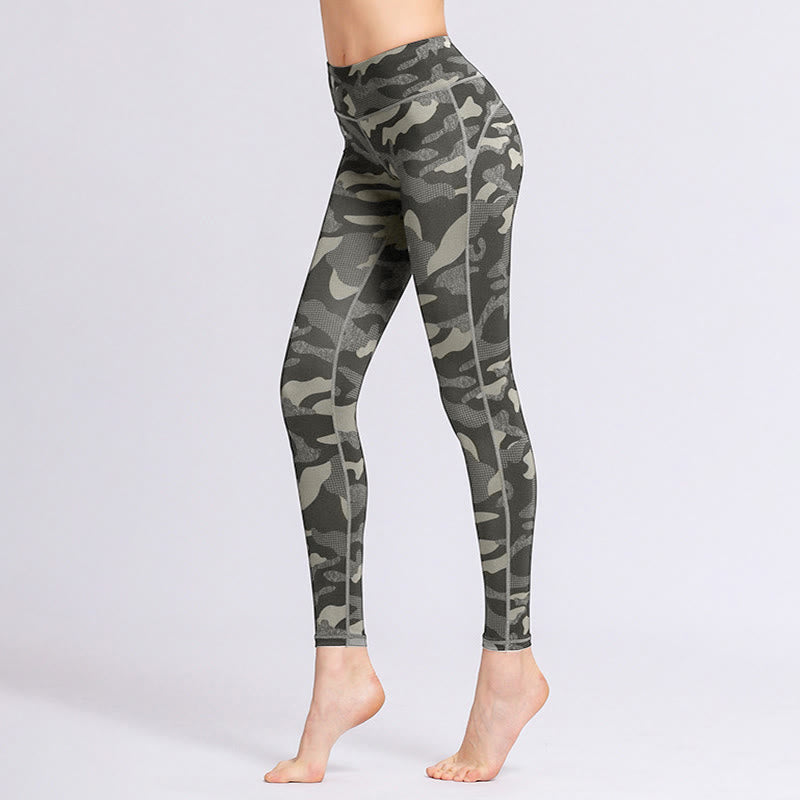 Leggings taille haute pour femme avec imprimé camouflage Buddha Stones pour le sport, le fitness, le yoga - Noir - US8-10，UK/AU12-14，EU40-42 (XL) - image 1
