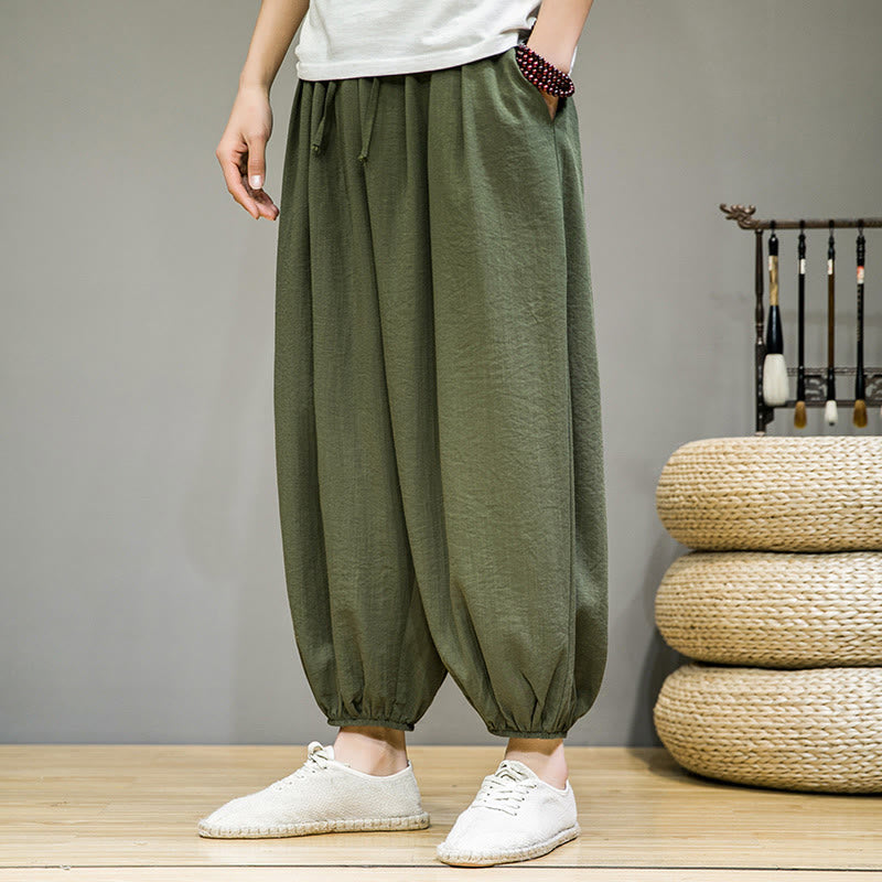 Pantalon harem d'été uni Buddha Stones pour homme, longueur cheville, avec cordon de serrage et poches - Vert forêt - US/UK/AU46，EU56 (5XL) - image 30