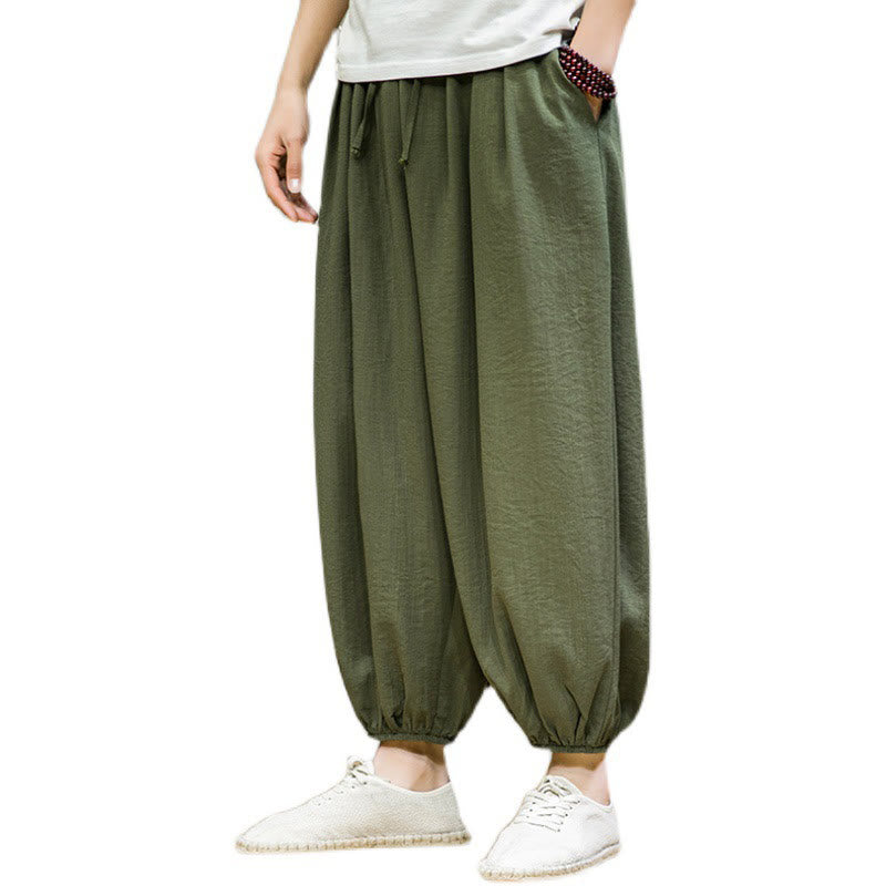 Pantalon Buddha Stones d'été en coton uni avec cordon de serrage et poches pour homme, longueur cheville - image 38