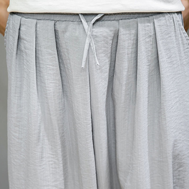 Pantalon Buddha Stones d'été en coton uni avec cordon de serrage et poches pour homme, longueur cheville - image 18