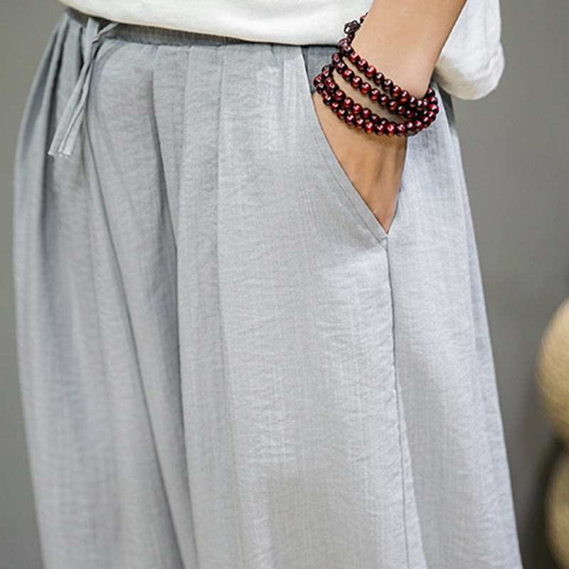 Pantalon Buddha Stones d'été en coton uni avec cordon de serrage et poches pour homme, longueur cheville - image 20