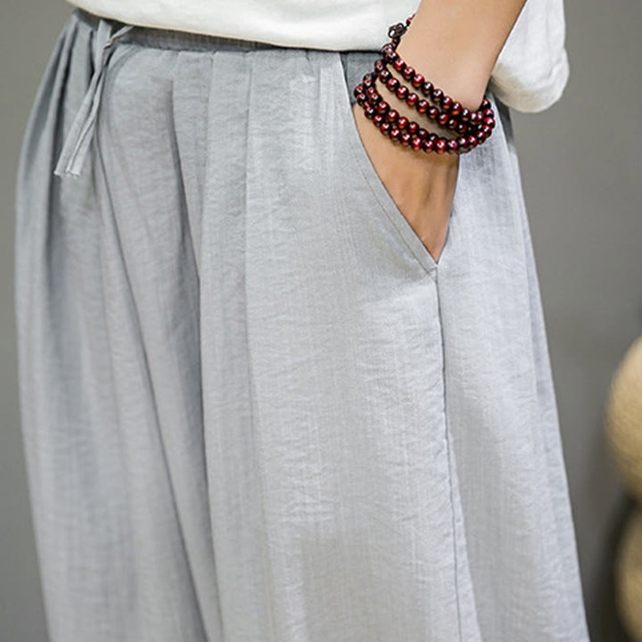 Pantalon Buddha Stones d'été en coton uni avec cordon de serrage et poches pour homme, longueur cheville - image 20