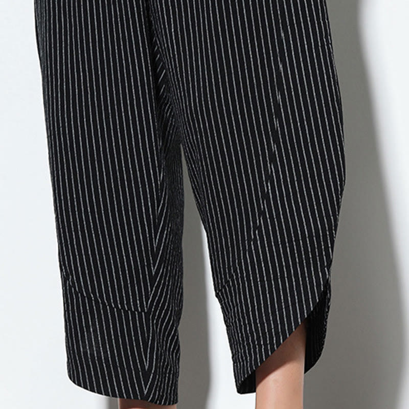 Pantalon Buddha Stones d'été à rayures et cordon de serrage en coton et lin pour homme, longueur 7-8, avec poches - image 21