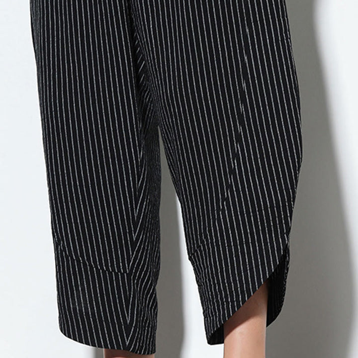 Pantalon Buddha Stones d'été à rayures et cordon de serrage en coton et lin pour homme, longueur 7-8, avec poches - image 21