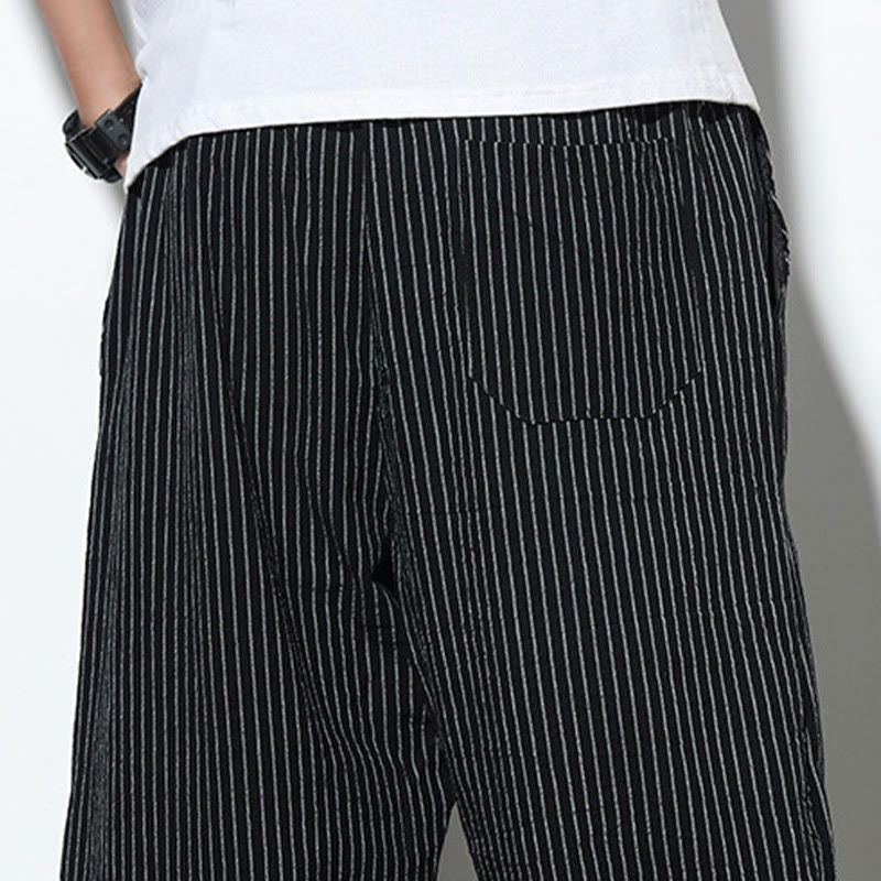 Pantalon Buddha Stones d'été à rayures et cordon de serrage en coton et lin pour homme, longueur 7-8, avec poches - image 19