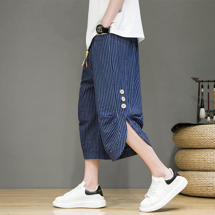Pantalon Buddha Stones court en coton pour homme, décontracté, à rayures blanches, avec cordon de serrage et poches - Bleu foncé - US/UK/AU46，EU56 (5XL) - image 26