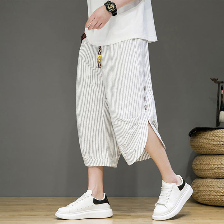 Pantalon Buddha Stones court en coton pour homme, décontracté, à rayures blanches, avec cordon de serrage et poches - FloralBlanc - US/UK/AU46，EU56 (5XL) - image 19