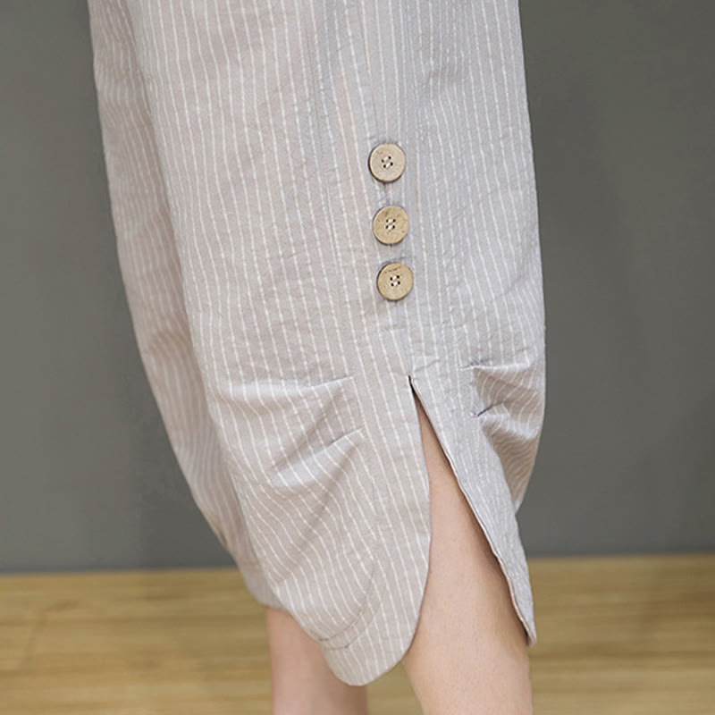 Pantalon Buddha Stones court en coton pour homme, décontracté, à rayures blanches, avec cordon de serrage et poches - image 10