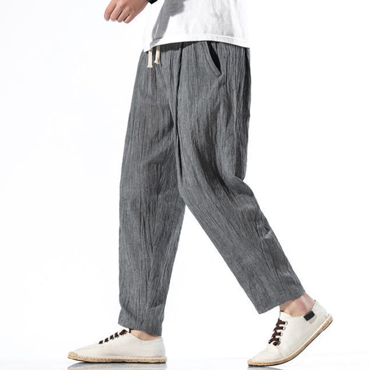 Pantalon Buddha Stones décontracté uni plissé avec cordon de serrage pour homme, en coton et lin, avec poches - image 9