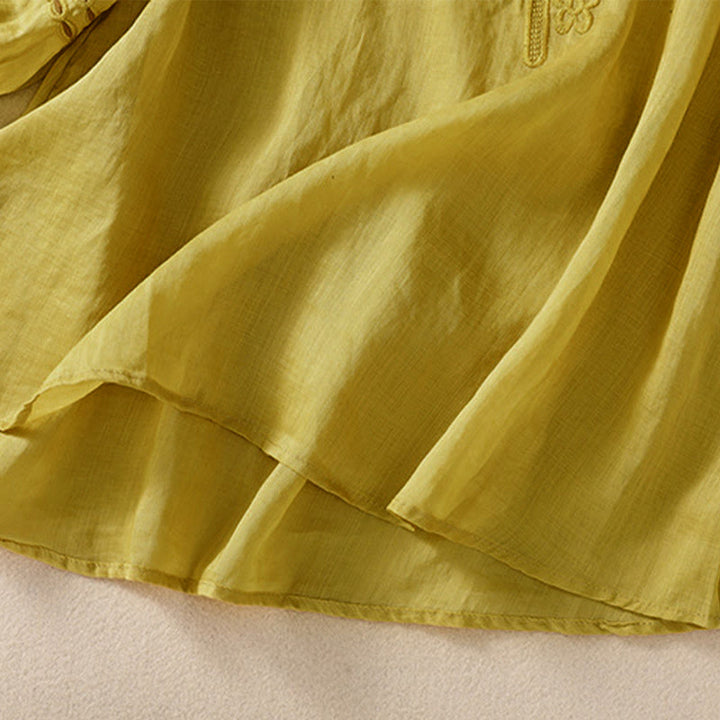 Chemise en coton et lin à manches courtes et col ras du cou pour femme Buddha Stones