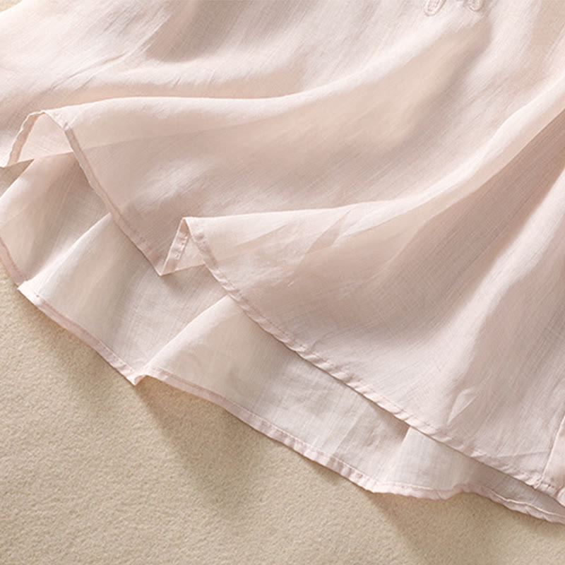 Chemise en coton et lin à manches courtes et col ras du cou pour femme Buddha Stones