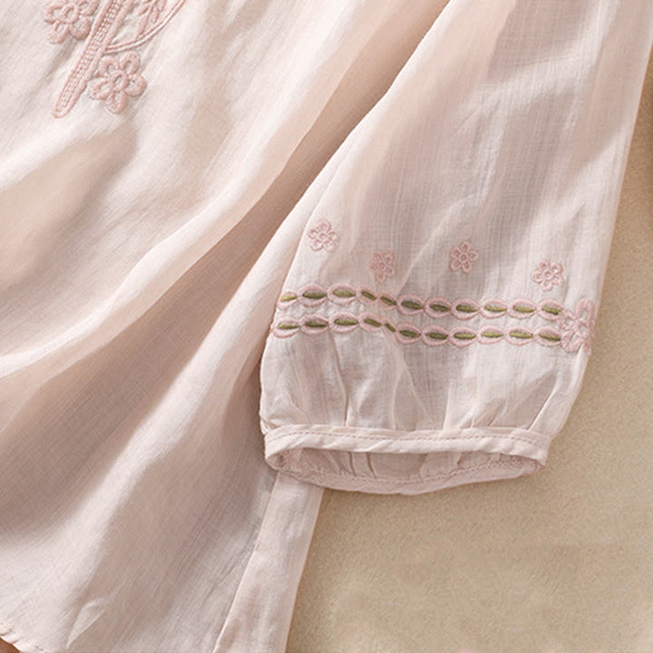 Chemise en coton et lin à manches courtes et col ras du cou pour femme Buddha Stones