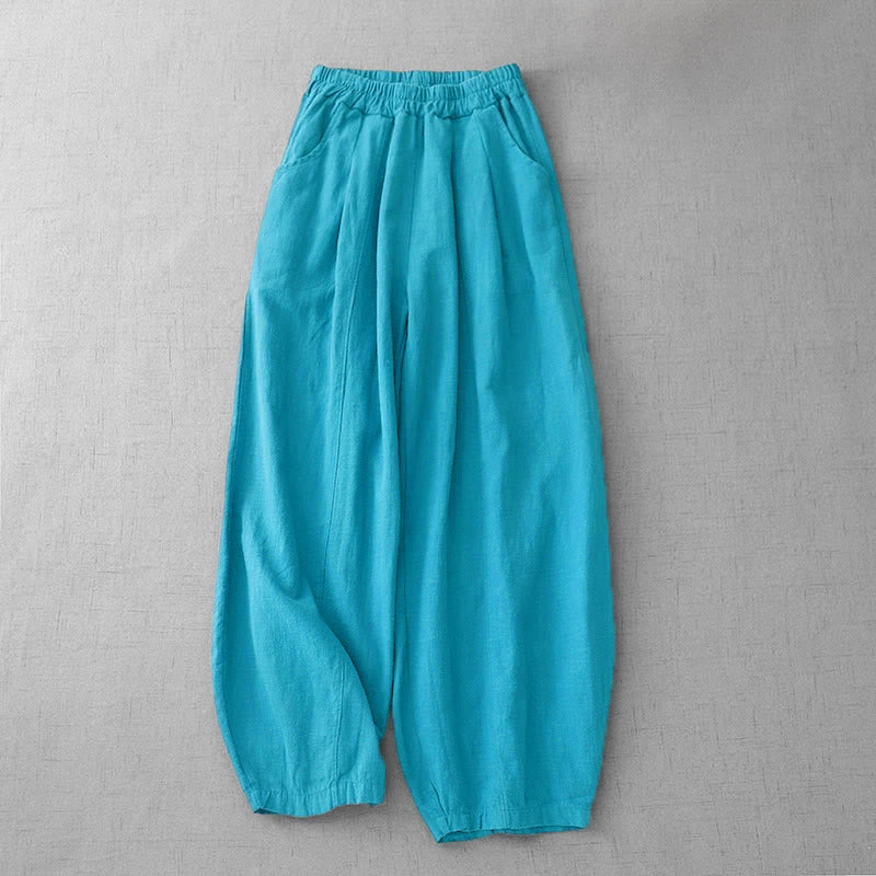 Pantalon sarouel décontracté en coton et lin pour femme avec poches, longueur 7-8, Buddha Stones