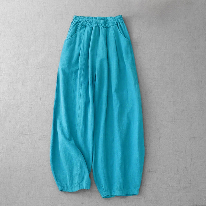 Pantalon sarouel décontracté en coton et lin pour femme avec poches, longueur 7-8, Buddha Stones
