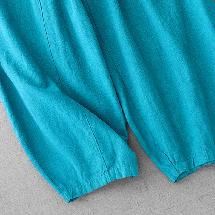 Pantalon sarouel décontracté en coton et lin pour femme avec poches, longueur 7-8, Buddha Stones
