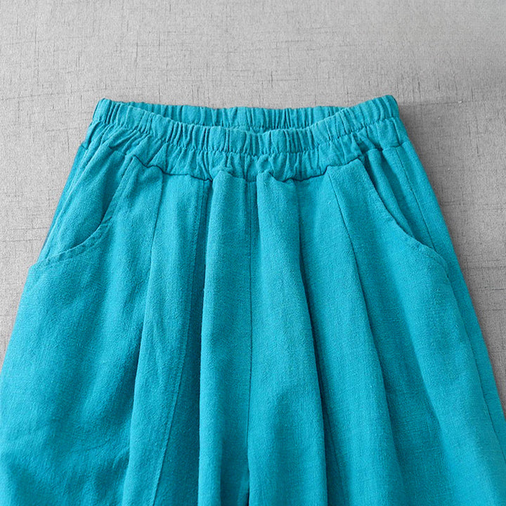 Pantalon sarouel décontracté en coton et lin pour femme avec poches, longueur 7-8, Buddha Stones