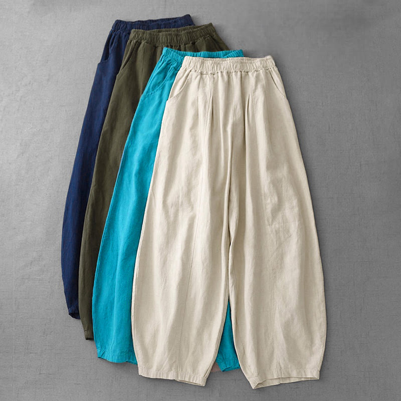 Pantalon sarouel décontracté en coton et lin pour femme avec poches, longueur 7-8, Buddha Stones