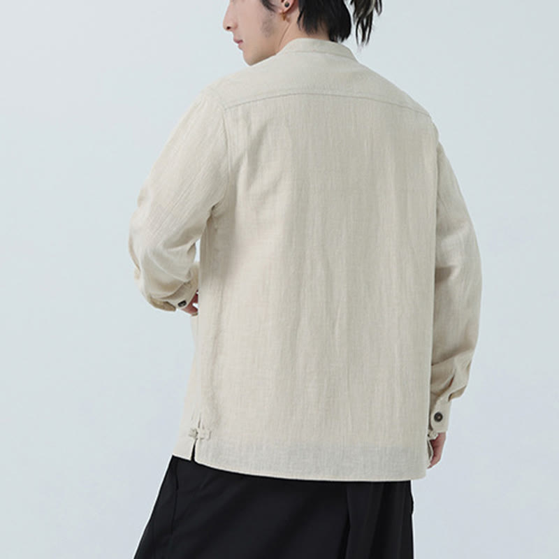 Veste-chemise à boutons en lin et coton avec doublure polaire et poches pour homme Buddha Stones