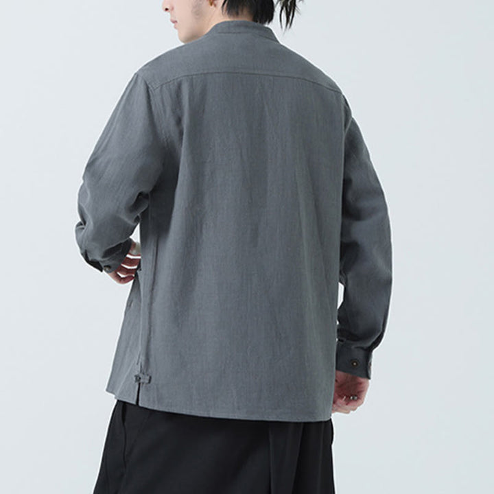 Veste-chemise à boutons en lin et coton avec doublure polaire et poches pour homme Buddha Stones