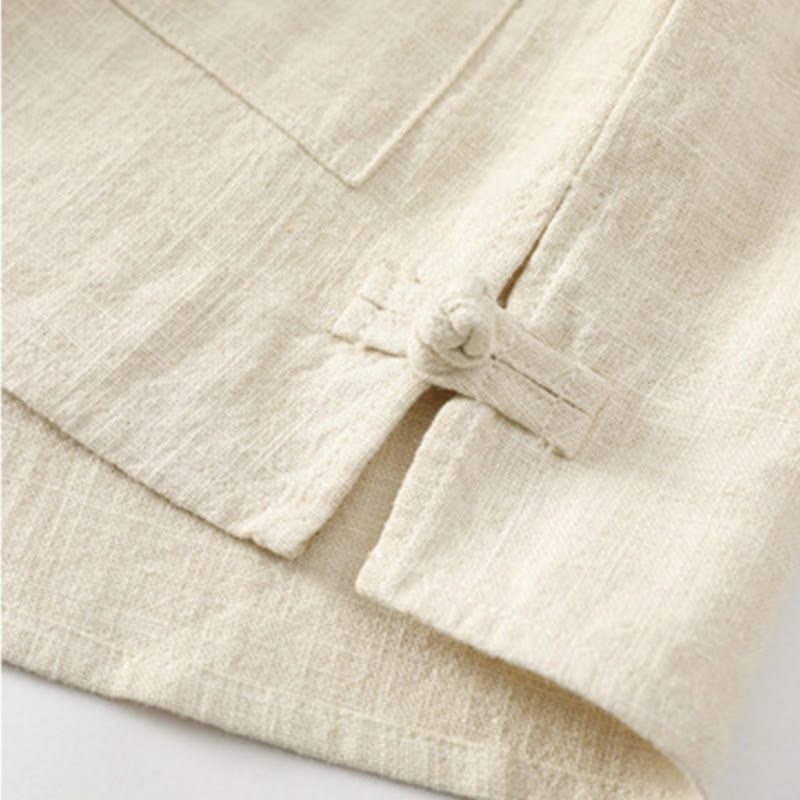 Veste-chemise à boutons en lin et coton avec doublure polaire et poches pour homme Buddha Stones
