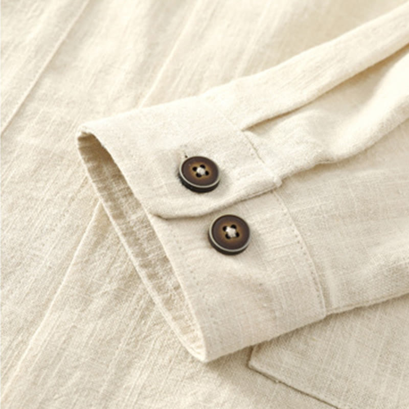 Veste-chemise à boutons en lin et coton avec doublure polaire et poches pour homme Buddha Stones