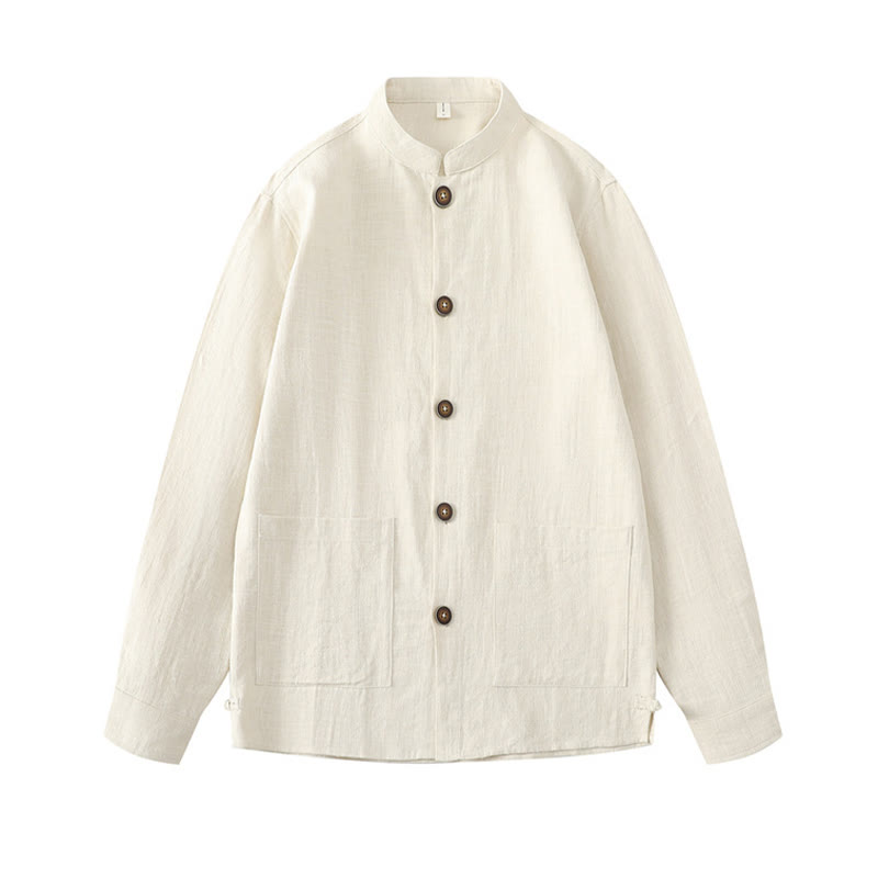 Veste-chemise à boutons en lin et coton avec doublure polaire et poches pour homme Buddha Stones - image 3