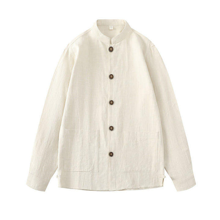 Veste-chemise à boutons en lin et coton avec doublure polaire et poches pour homme Buddha Stones