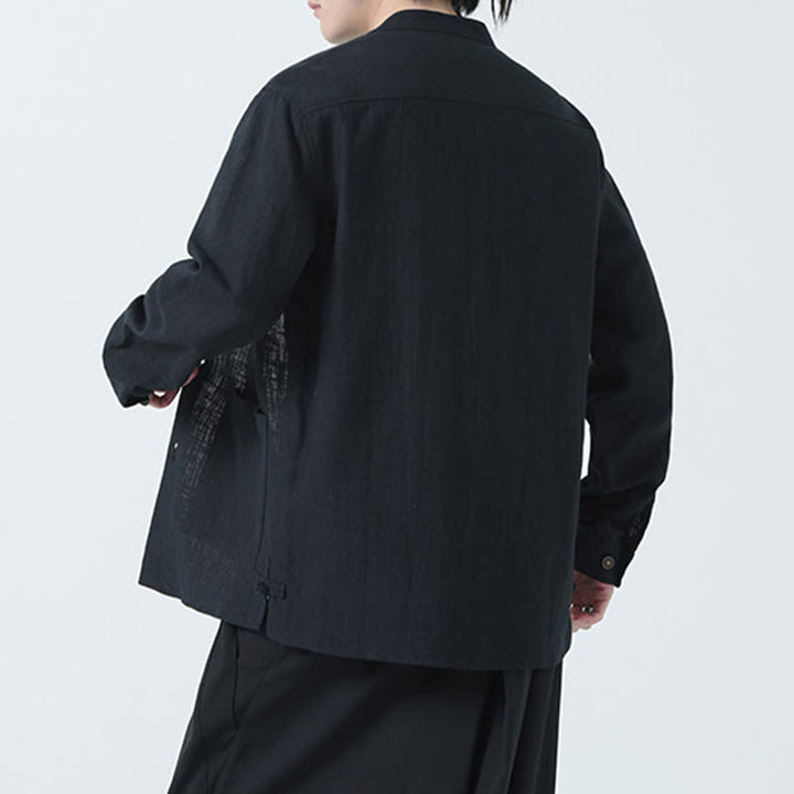 Veste-chemise à boutons en lin et coton avec doublure polaire et poches pour homme Buddha Stones