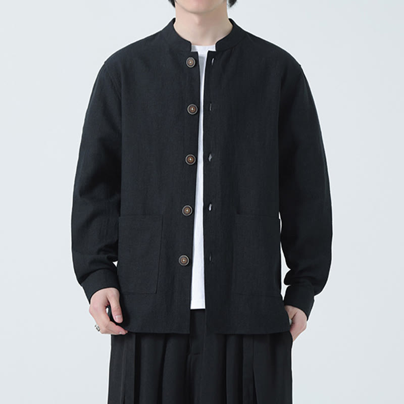 Veste-chemise à boutons en lin et coton avec doublure polaire et poches pour homme Buddha Stones