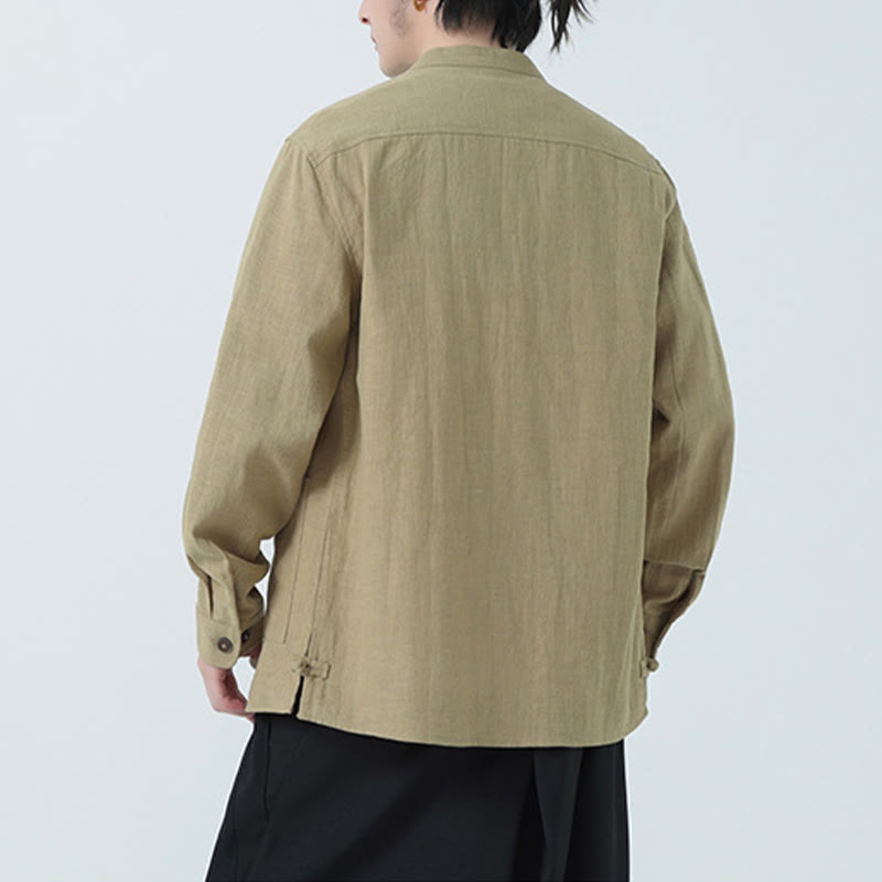 Veste-chemise à boutons en lin et coton avec doublure polaire et poches pour homme Buddha Stones