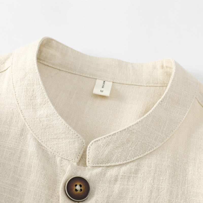 Veste-chemise à boutons en lin et coton avec doublure polaire et poches pour homme Buddha Stones
